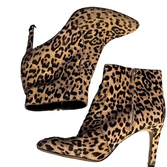 Sam Edelman Olette sand animal print leopard fur ankle boots heels Sz 8 1/2 - Picture 6 of 15